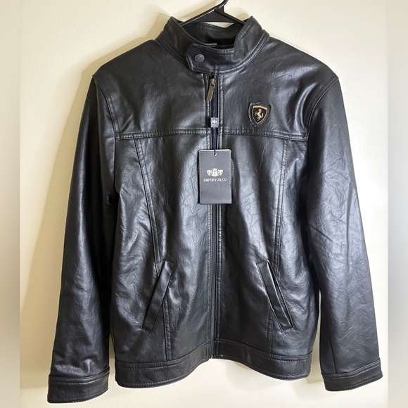 Emporio & Co. Black Faux Leather Moto Jacket – NWT – Size M - Picture 1 of 13